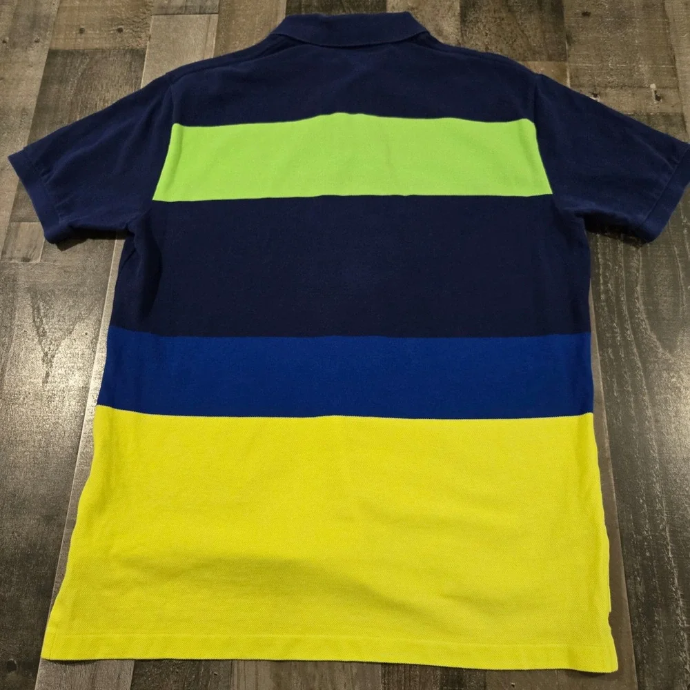 Vintage Polo Ralph Lauren Multi Colorblock Striped Mesh Polo Shirt Men's L Neon